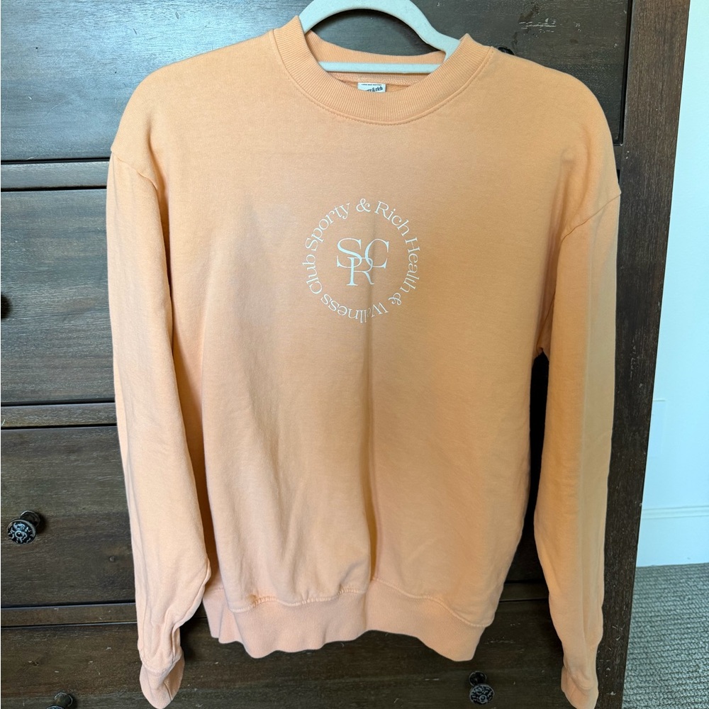 Sporty & Rich Peach Crewneck Sweatshirt with White Logo.  Size XS